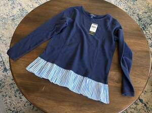 Polo Ralph Lauren Girls Navy Blue Sweatshirt with Striped Ruffle Hem Size L (12-